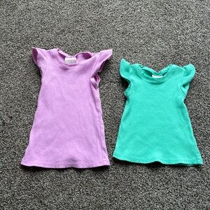 Bundle of 2 Jumping Beans Green/Purple Ribbed Ruffle Tank Tops, Both Size 12 M